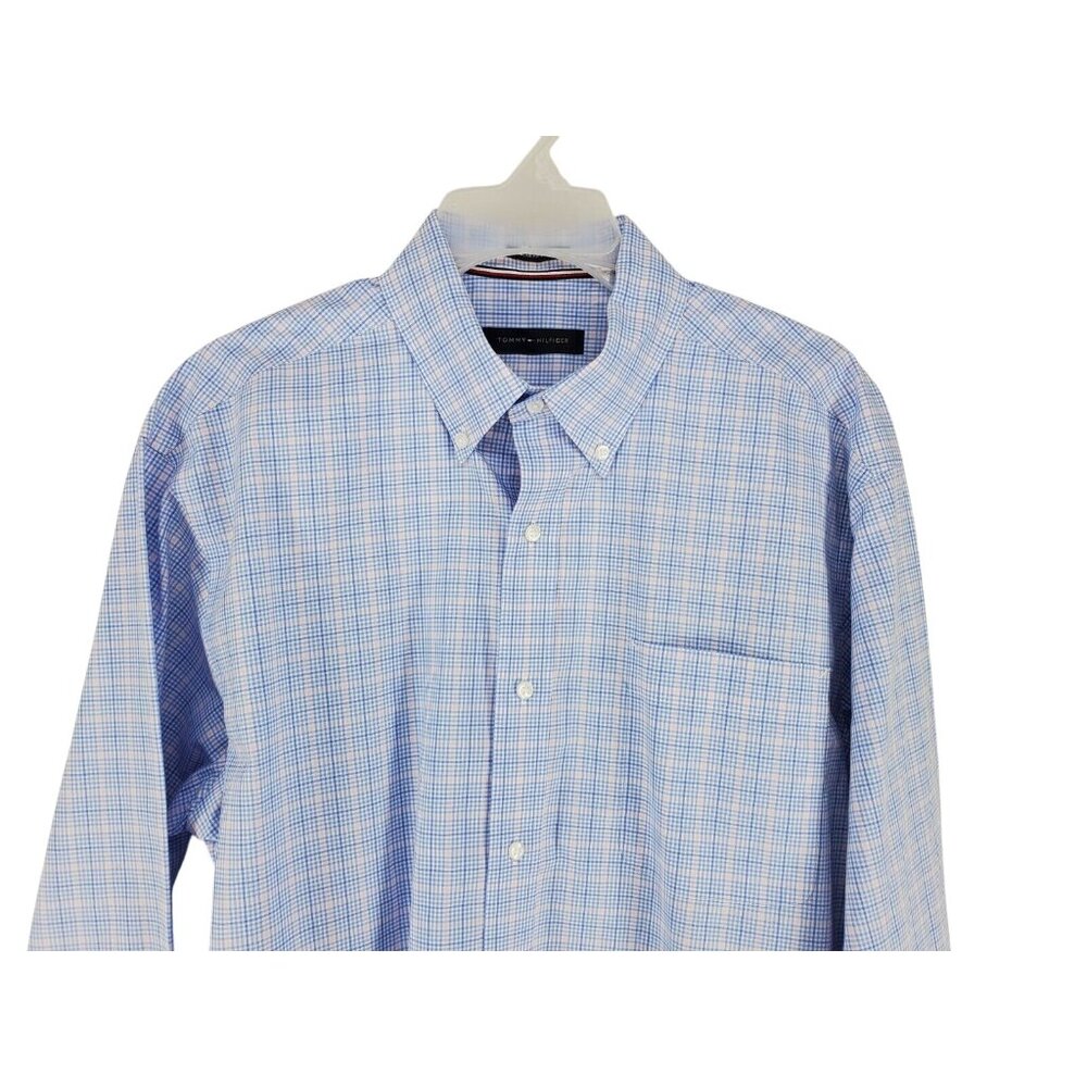 Tommy Hilfiger Button Down Shirt Men's Size 16 32/33 Blue Mini Plaid - Picture 3 of 6